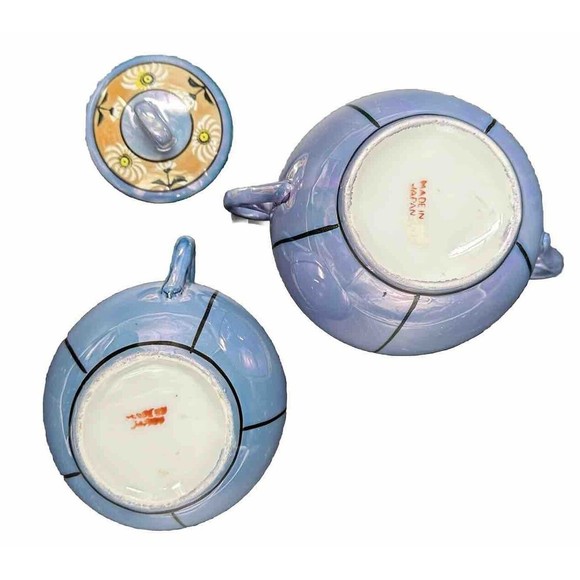 Vtg Lusterware Iridescent Hand Painted Floral Creamer and Sugar with Lid Japan - Picture 7 of 8